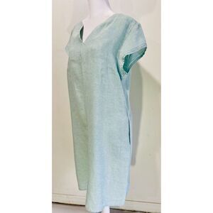 Flax linen dress flare light green summer resort wear beach vacation women’s S